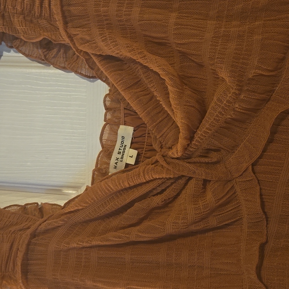 Max Studio Brown Pleated Ruched Maxi Sundress - Picture 2 of 3